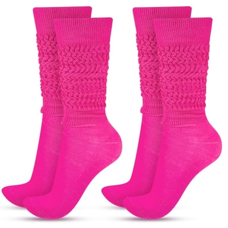 

JenPen 2 Pairs 80s Neon Women s Slouch Socks Extra Long Heavy Scrunch Knee High Sock Thick Scrunchie Socks Size 9 to 10 (Rose Red)