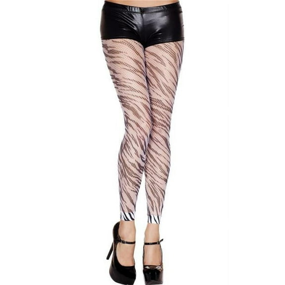 Music Legs Women's Women's 35824-BLACK-WHITE Zebra Print Fishnet Thigh High Leggings; Black & White 35824-BLACK/WHITE