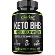 VitaRaw Exogenous goBHB Ketones With Green Tea and Organic Apple Cider Vinegar Supplement for Cleanse and Detox - 120 Capsules