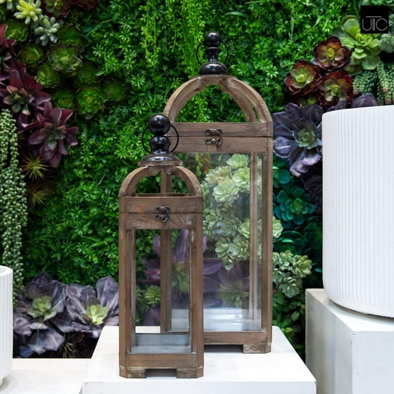 Roystan Glass Frame Wood Lanterns (Set of 2)