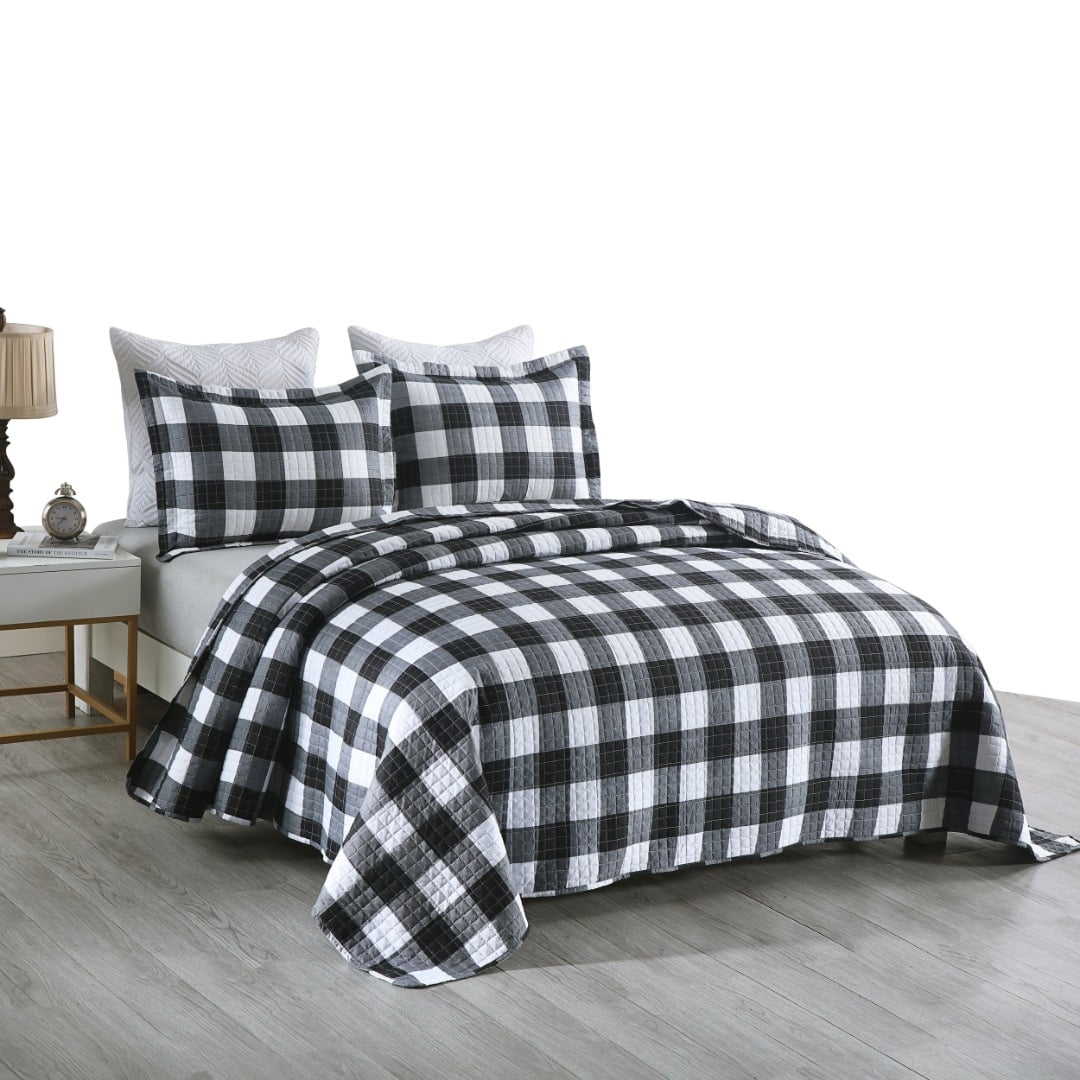 MarCielo  3Pcs Buffalo Plaid Check Quilt Bedspread Set B020 King