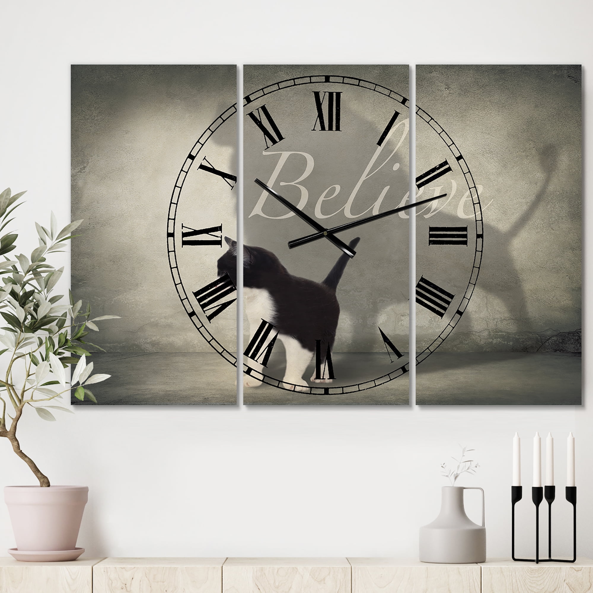 Designart 'Believe Shadow I' Oversized Cottage Wall Clock