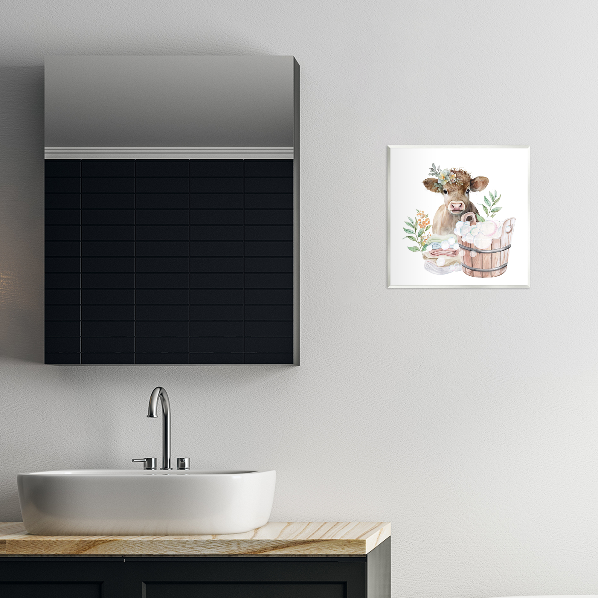 Laundry Day Baby Cow Wall Plaque Art, design by Kim Allen