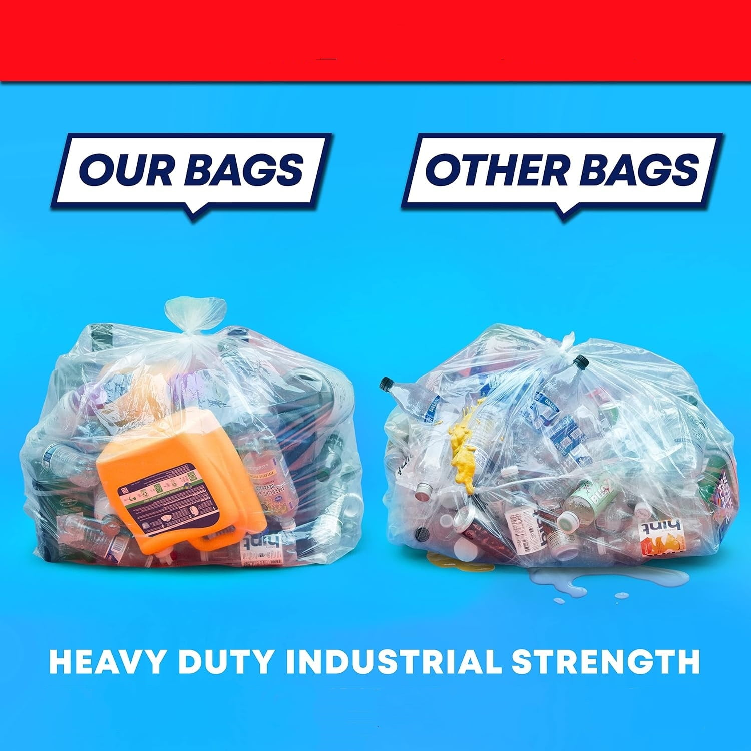 55 Gallon Clear Trash Bags, Large Clear Plastic Recycling Garbage Bags