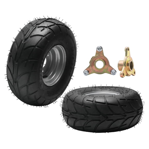 2pc 16x8-7 ATV Wheels & Tires 16x8.00-7 Mini Bike Tubeless Tires 16x8x7 Go Kart Road Tire Rim with 3 Lug Rear Axle Hubs for Quad UTV Lawn Mower Racing Four Wheelers Buggy Golf Cart Street Tyre (23T)