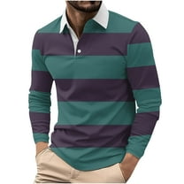 LMOIPLI Men's Long Sleeve Striped Shirts Button Down Collared Casual Work Golf Shirts Fashion Pullover Tee Tops Purple L