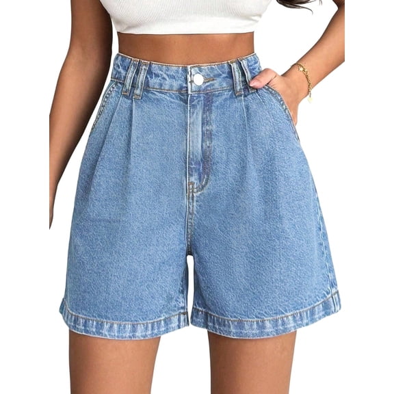 EMMIOL Women's High Waisted Wide Leg Denim Shorts Stretchy 2026 Summer Casual Jean Shorts with Pockets Trendy Loose Fit Y2K Streetwear
