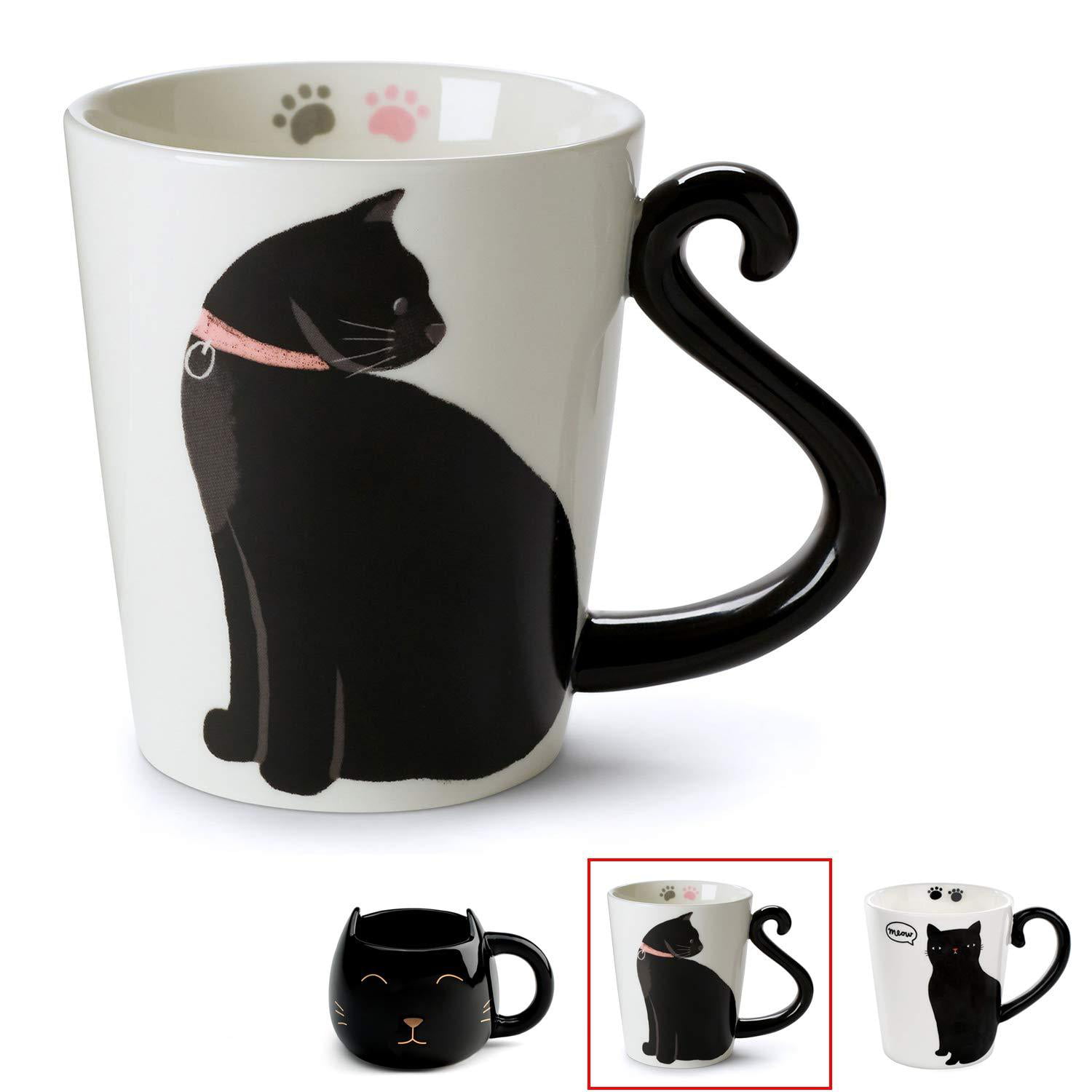 Cute Cat Mug for Coffee or Tea Ceramic Cup for Cat Lovers with Black