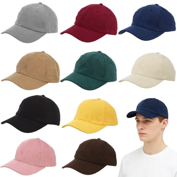 10PCS Corduroy Baseball Cap, Adjustable Unisex Vintage Style Hat, No Logo, Solid-Tone Headwear for Casual Wear & Sports