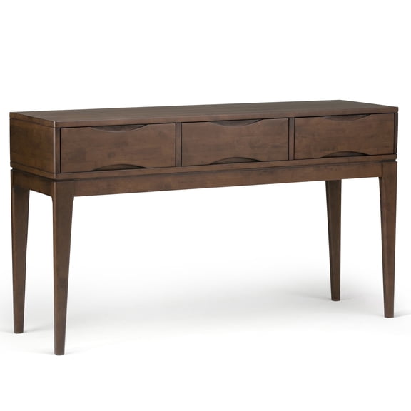 Simpli Home Harper 54 inch Wide Solid Wood Mid-Century Modern Console Sofa Table in Walnut Brown