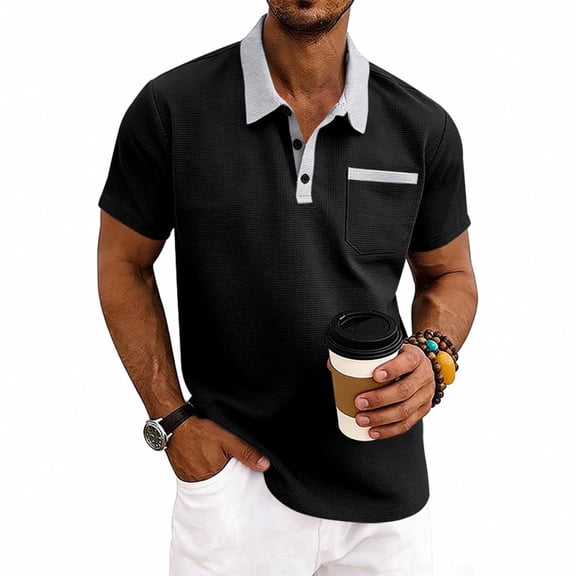 TKKCS Mens Polo Shirts with Pockets Short Sleeve- Moisture Wicking Performance Casual Summer Golf Shirts Black Size 3XL