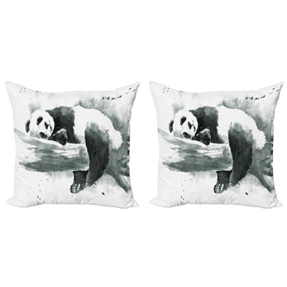 Ambesonne Black and White Throw Pillow Cover 2 Pack, Sleeping Panda, 20", Black White