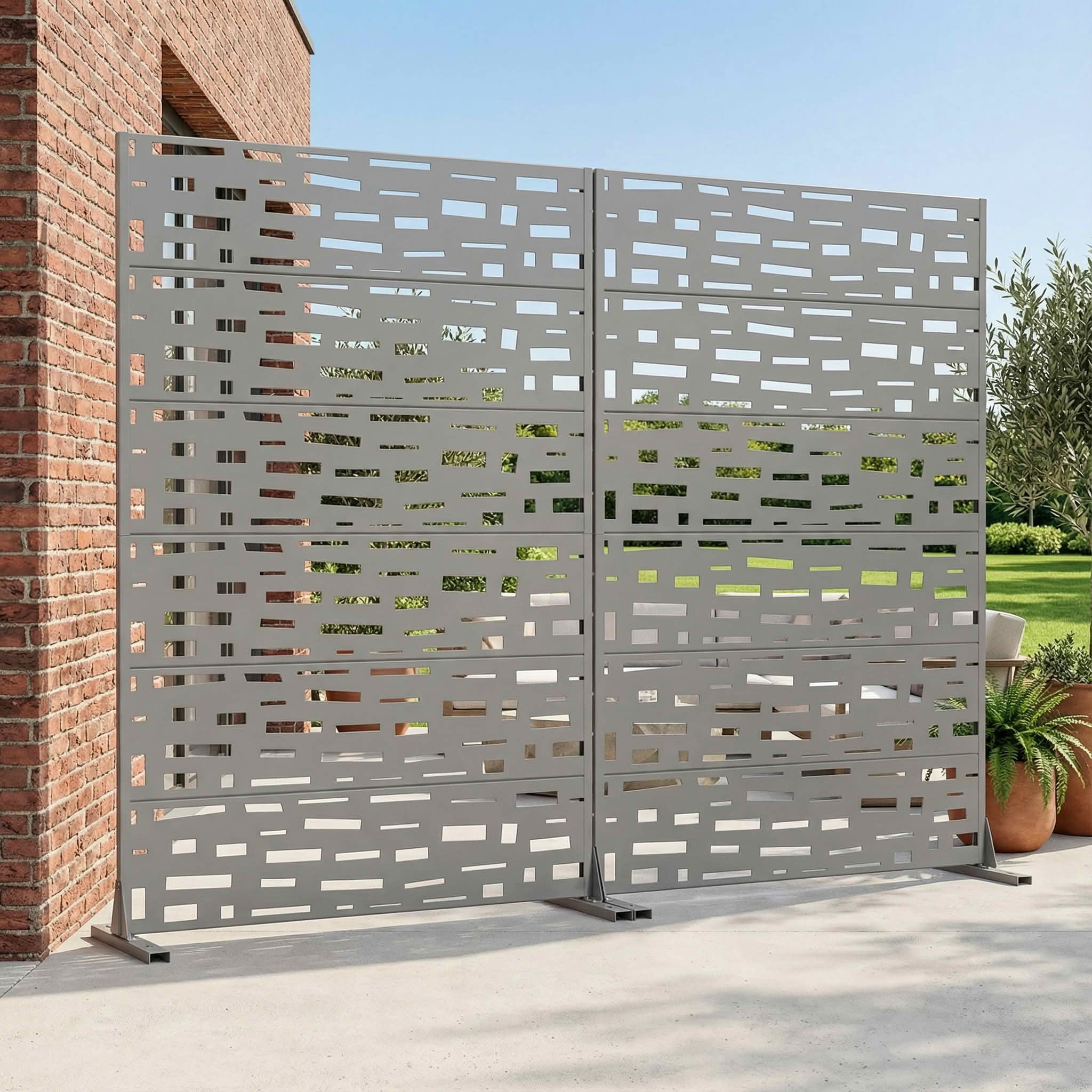 MAYEERTY 72X47" Metal Outdoor Gray Privacy Screen for Backyard & Garden, 6 Piece Set, Double‑sided Installation