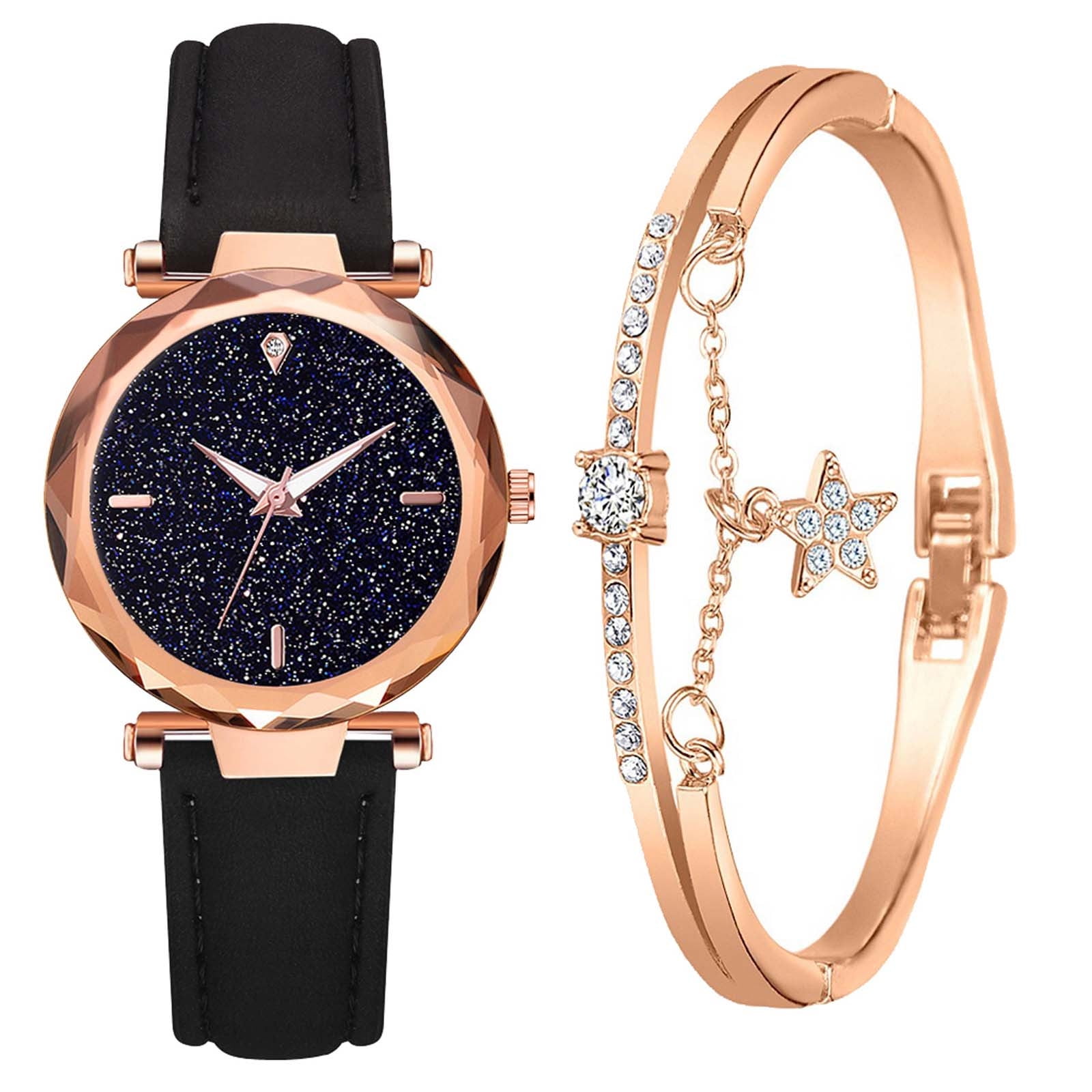 ZKCCNUK Watch Fashion Ladies Alien Mirror Watch Bracelet Watch Set Elegant Geometric Bracelet