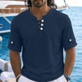 thumbnail image 4 of YLSDY Men's Collarless Vacation Shirt, Short Sleeve Button-Down Casual Top, Lightweight for Beach & Travel Navy S, 4 of 5