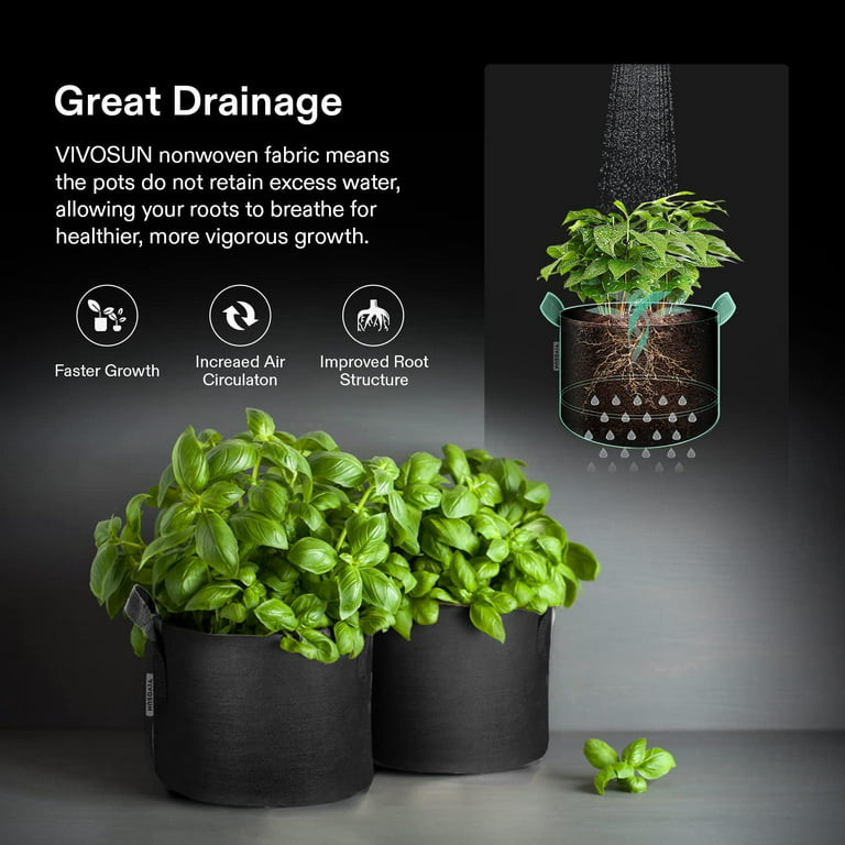 VIVOSUN 5-Pack 10 Gallon Grow Bag, Fabric Pot with Handles for Vegtables  and Plants 