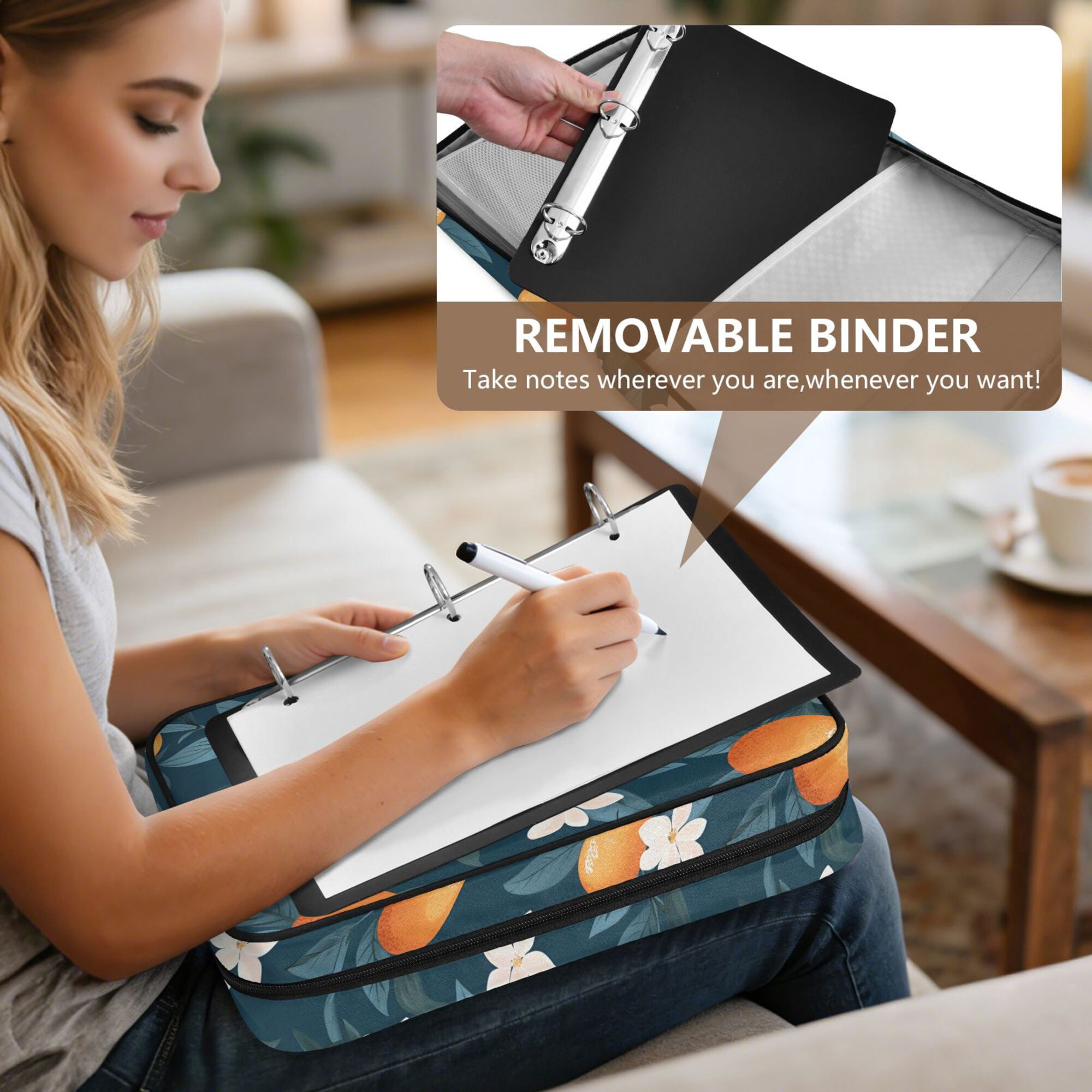 FORMRS Accordion File Folder A4 Size 7-Pocket Expanding Document Organizer Bag with 3 Ring Binder, Oranges Pattern