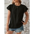 thumbnail image 4 of Women Summer Dressy Pleated Petal Cap Short Sleeve Tops Elegant Casual Loose Fit Tunic Blouse Tees Black XL, 4 of 8