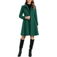 thumbnail image 2 of Abrigo de invierno de mujer vintage sólido de línea A con doble botonadura y cuello en verde oscuro, 2 of 6