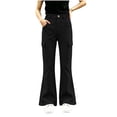 thumbnail image 7 of Girls Flare Cargo Pants High Waist Casual Stretch Pull On Kids Wide Leg Pants Black 6, 7 of 7