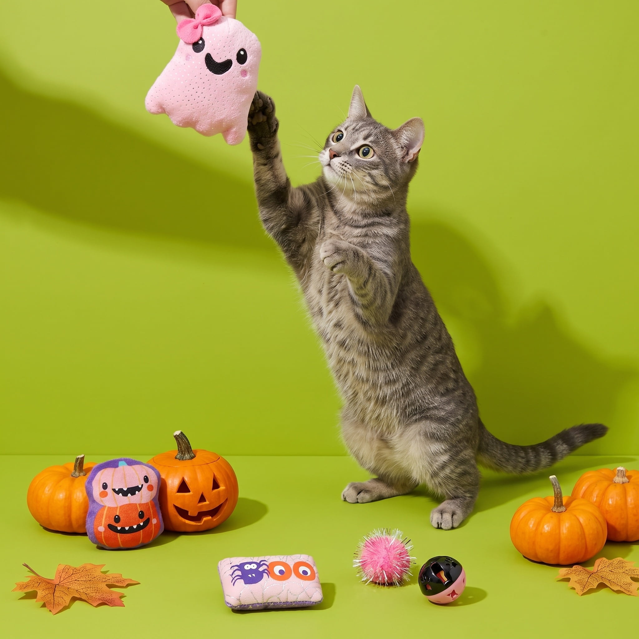 Vibrant Life Halloween Assorted Ghost Cat Toys, 12 Pieces