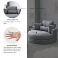 thumbnail image 4 of Accent Barrel Chair, Modern Swivel Sofa Chair Chaise Lounge with Storage Ottoman and Pillows, Linen Fabric Round Club Chair with Curved Backrest for Living Room Hotel, Dark Gary, 4 of 8