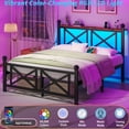 thumbnail image 3 of ChicZhiNest Queen Size Bed Frame with Headboard & Footboard,LED Lights Heavy Duty Metal Bed Frame Twin with Power Outlet & USB Port, 11.8 " Under Bed Storage, Black, 3 of 8