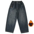 thumbnail image 3 of lnmuld Boys Jeans Winter Warm Lined Denim Pants Elastic Waist Wide Leg Cargo Trousers with Multiple Pockets for Children Comfortable and Durable Outdoor Casual Wear Size:11-12 Years, 3 of 9