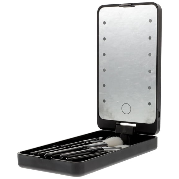 HOMEMAXS Black Plastic Eyelash Case Organizer with LED Mirror Double Sided Design for Storage 5 Tiers