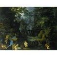 thumbnail image 2 of Roelant Savery 24x19 Black Ornate Framed Double Matted Museum Art Print Titled: A Forest Landscape with Bathing Nymphs and Leda and the Swan, 2 of 5