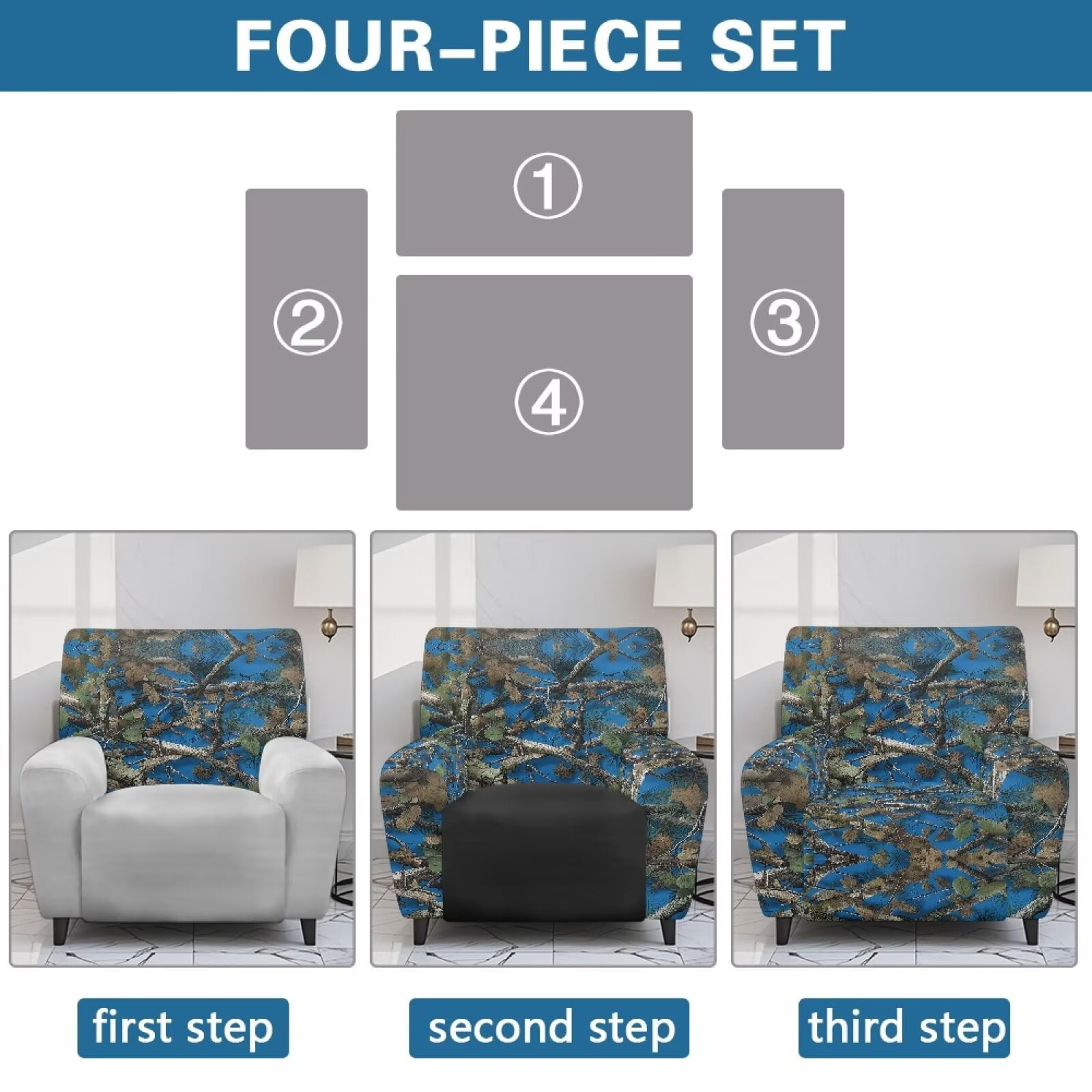 Yuyamidu Camo Lazy Boy Recliner Covers 4 Piece Hunting Recliner Sofa Slipcovers with Pocket Washable Soft Lazyboy Cover for Recliners Chair Home Decor Gift for Holiday