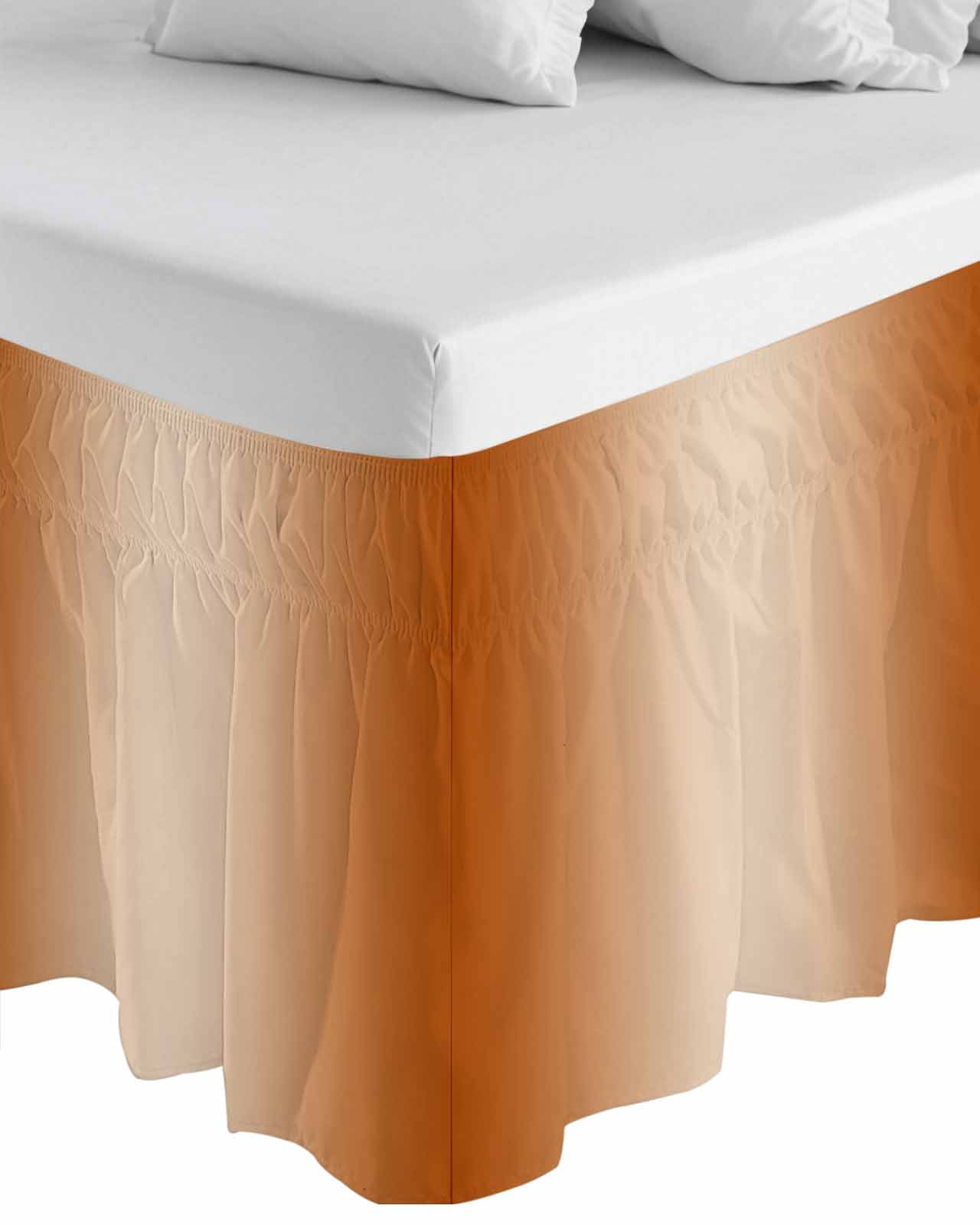 Burnt Orange Ombre Bed Skirt King Size, Modern Gradient Abstract Art Wrap Around Bed Skirting with Adjustable Elastic Strap, Dust Ruffled Pleated Bedskirts 18 Inch Drop for Bedroom King Beds