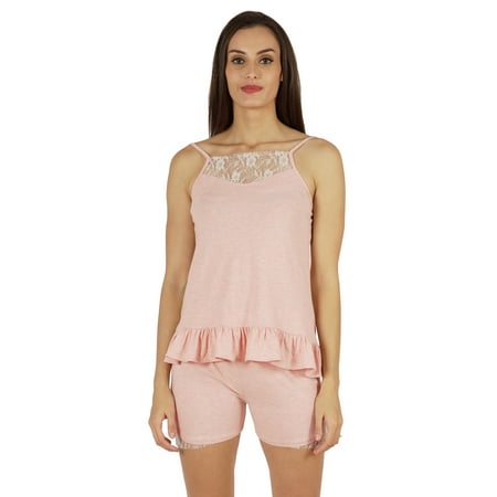 Inkmeso Lingerie Lace Cami Sleepwear Shorts Set For Womens Spaghetti Strap Nightwear 2 Pcs Sets