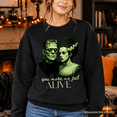 thumbnail image 2 of Frankenstein And Bride You Make Me Feel Alive Sweatshirt, Valentine Retro Horror Couples Love Sweater, 2 of 6