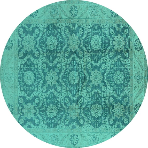 Ahgly Company Indoor Round Oriental Turquoise Blue Traditional Area Rugs, 6' Round