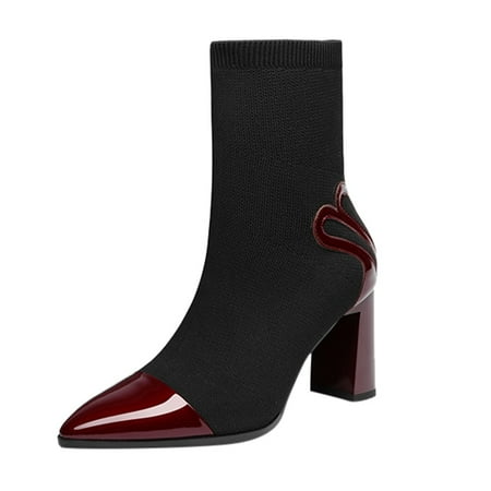 

Wesracia Boots For Women Winter Boots Women s Mesh Stretch Fabric Square Heel Ankle Bare Boots Pointed Casual Booties