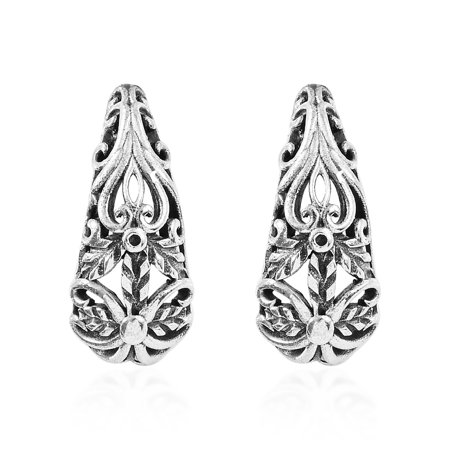 Hoops Hoop Earrings 925 Sterling Silver Filigree Oxidized Handmade Jewelry for Women 4.22