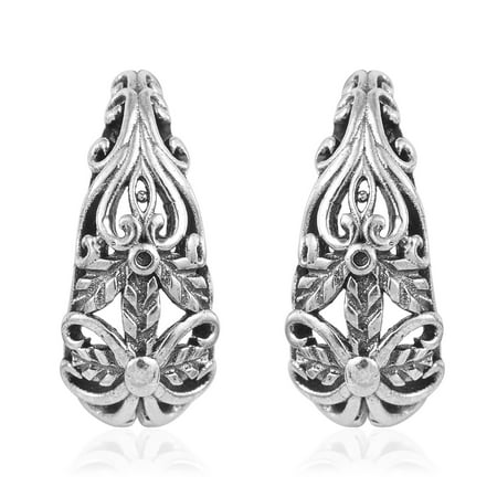 Hoop Hoop Earrings 925 Sterling Silver Filigree Oxidised Handmade Jewelry for Women 4.22