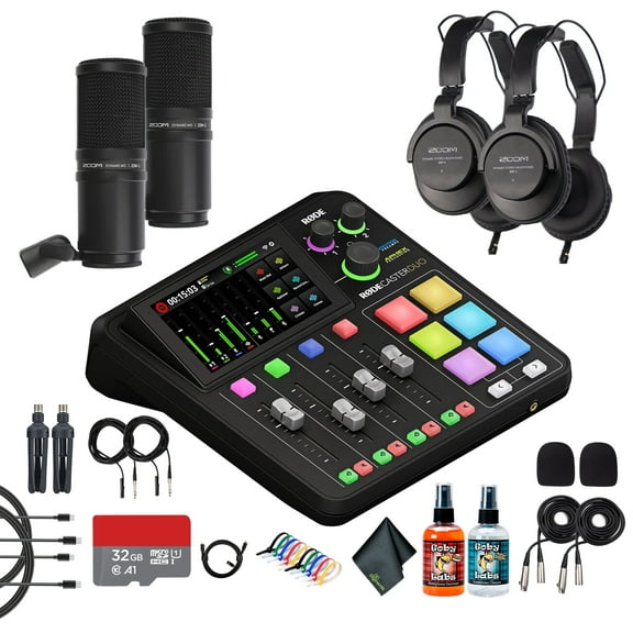 RODE RODECaster Duo Integrated Audio Production Studio | Compact Mixer with Dual USB Interface & Bluetooth | Podcasting & Streaming (RCDUO)   2x Headphones   2x Podcast Microphone   32GB Card   More