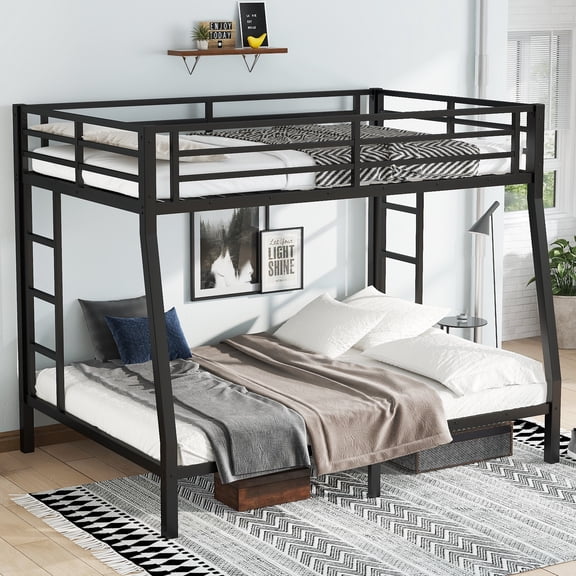 Luckynote Metal Full XL over Queen Bunk Bed for Teens and Adults,Space-Saving/Noise Reduced/No Box Spring Needed
