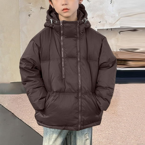 Parkas de manga larga para otoño e invierno para niños, de color liso, con capucha, de manga larga, gruesas y cálidas, bonitas y casuales, para niños y niñas, parte superior de poliéster.