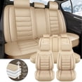 thumbnail image 2 of 5-Seats Car Seat Covers PU Leather Front + Rear Cushion Full Set Universal Beige, 2 of 11