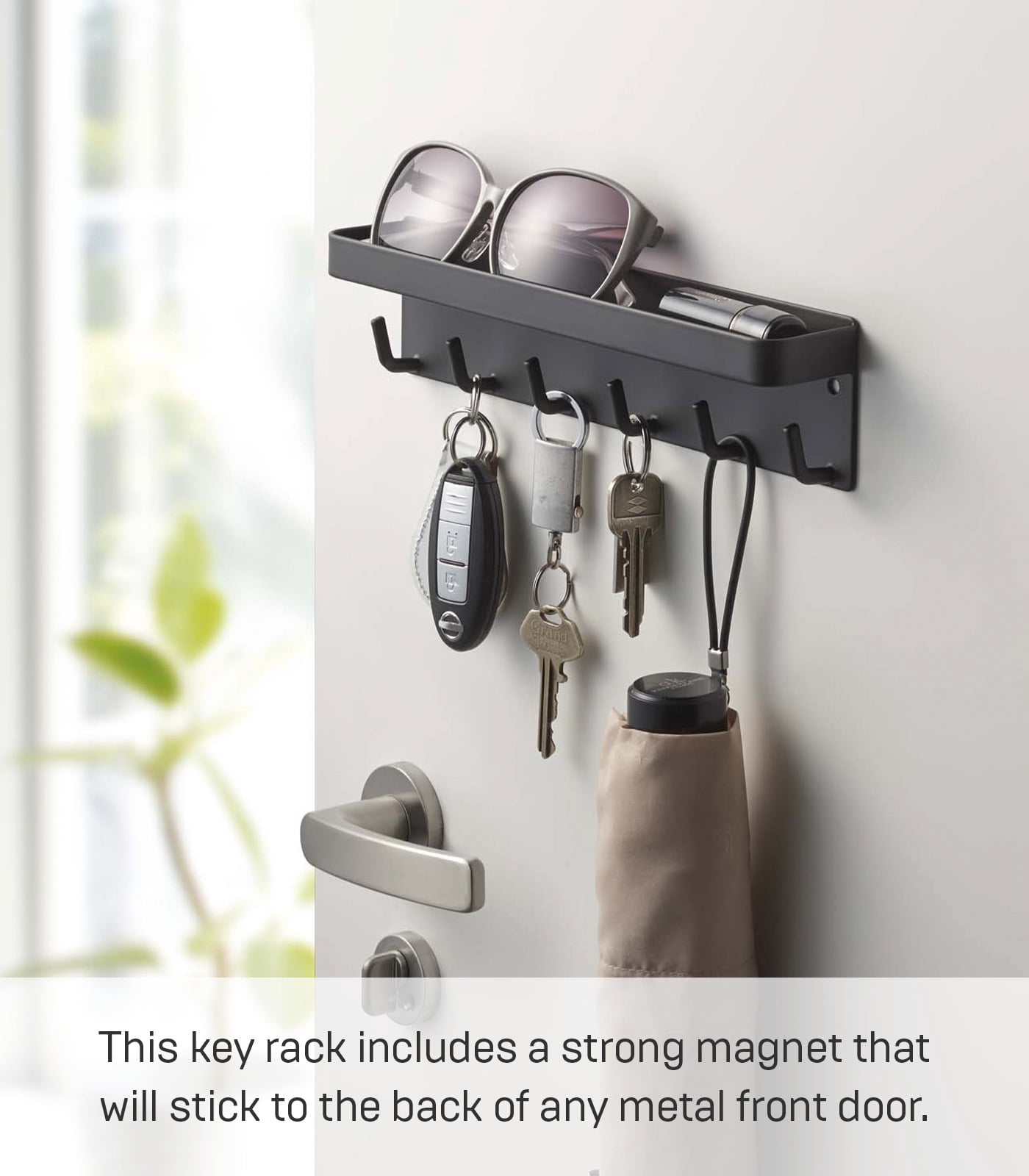 Yamazaki Home  Magnetic Key Rack, Steel, Holds 4.4 lbs - L 1.77 x W 9.65 x H  2.36 inches Black