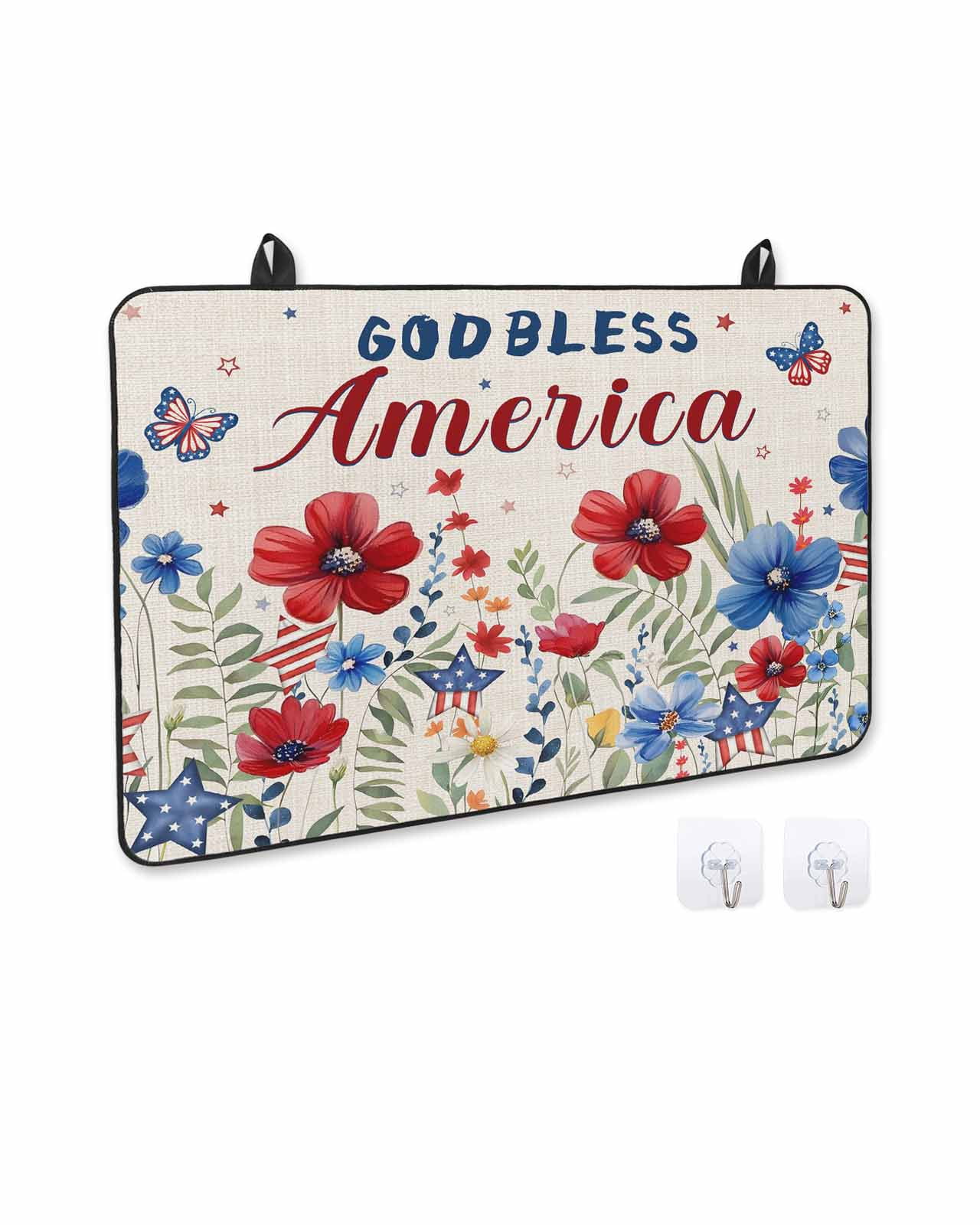 nqOlkjepod Large Induction Cooktop Protector Mat 28.5"x20.5", 4th of July Stove Top Covers for Electric Stove, Independence Day Red Blue Floral Rustic Stove Burner Cover Mats, Glass Top Stove Cover