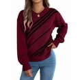 thumbnail image 3 of Women'S Casual Striped Round Neck Lantern Long Sleeve Pullover Sweater Red XL, 3 of 9