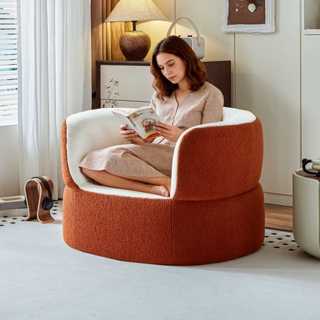 39.4  Orange Boneless Single Sofa Chair With High Backrest No Assembly Required Comfy Bean Bag Floor Chaise Lounger For Balcony Living Room Bedroom Faux Shearling Couch For Reading Gaming Napping