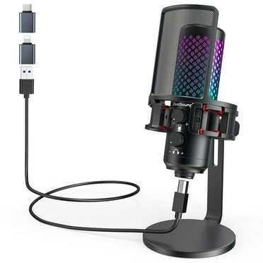 ZealSound USB Microphone for iPhone iPad Phone PC,RGB Gaming Microphone with Full Metal,Mute,Pop Filter,Gain for Podcasting,Streaming,YouTube,Voice Over