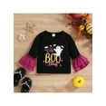 thumbnail image 6 of Bagilaanoe 2Pcs Toddler Baby Girl Halloween Outfits Letter Bat Spider/Ghost Print Long Sleeve T-shirt Tops + Flare Trousers 6M 12M 2T 3T 4T 5T Kids Long Pants Set, 6 of 9