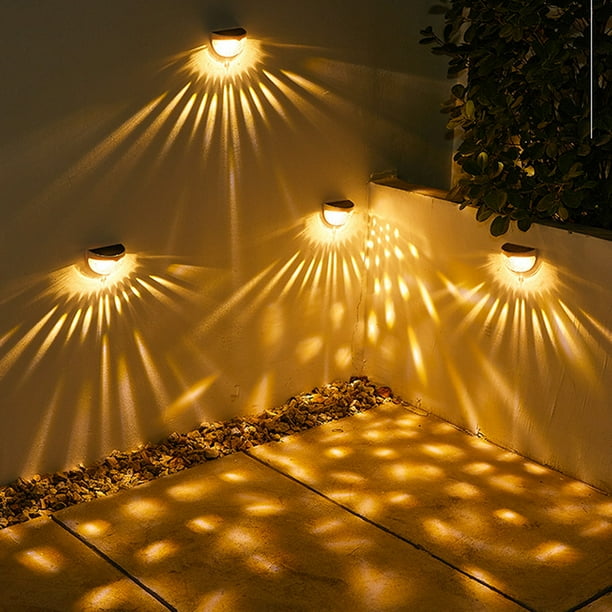 Lámpara de valla semicircular solar de 6 LED, luz exterior y luz de noche con sombra, lámpara de pared en blanco y negro, lámpara de escalera con forma de gota de agua