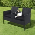 thumbnail image 5 of LOGYAT Patio Conversation Set Sofa Seat, Outdoor Wicker Loveseat with Glass Top Table & Washable Cushions, All-Weather PE Rattan Sofa for Garden, Balcony, Porch, Black Rattan with Black Cushion, 5 of 5